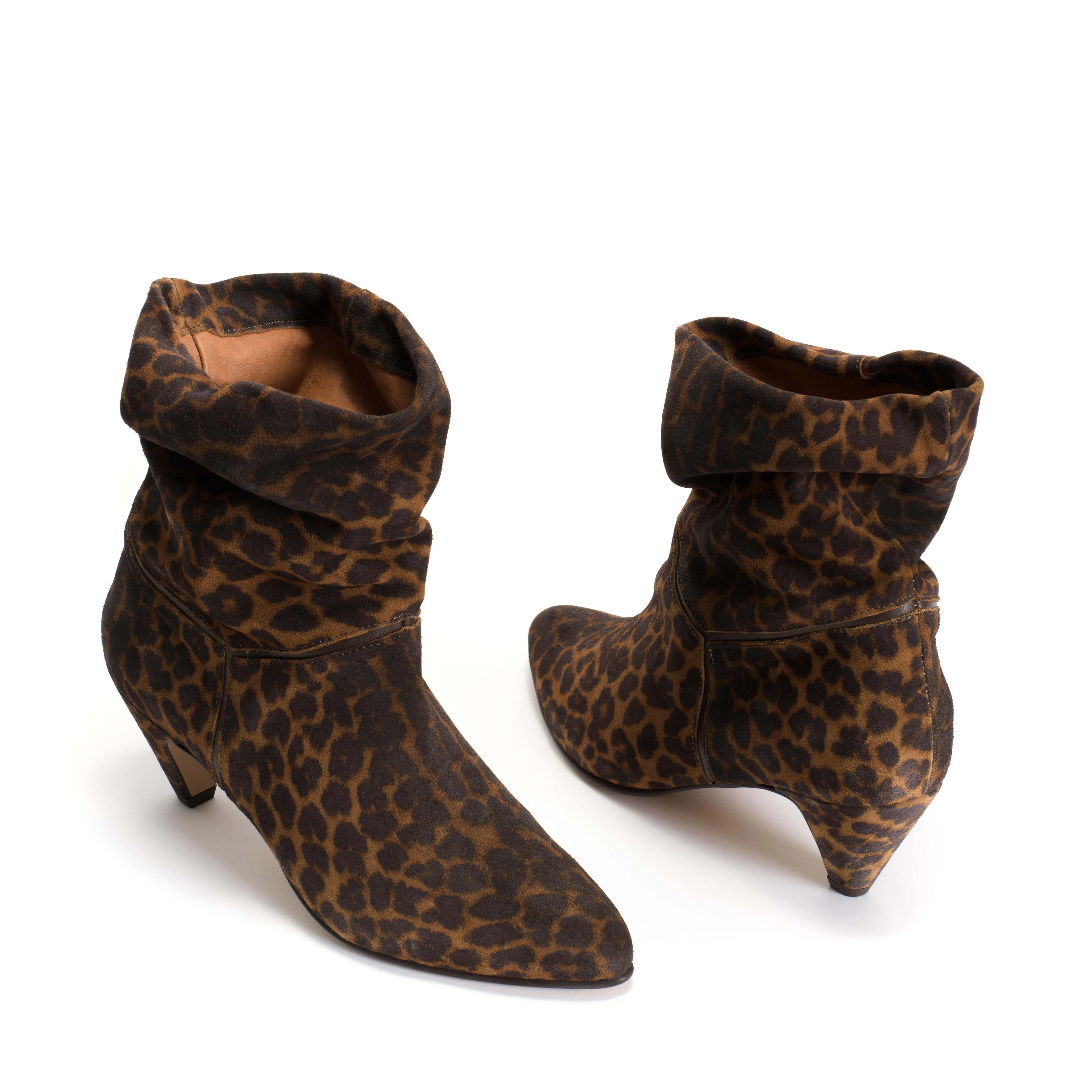 Jassi 50 stiletto Calf suede print & sleek leather Leopard & Coffee brown