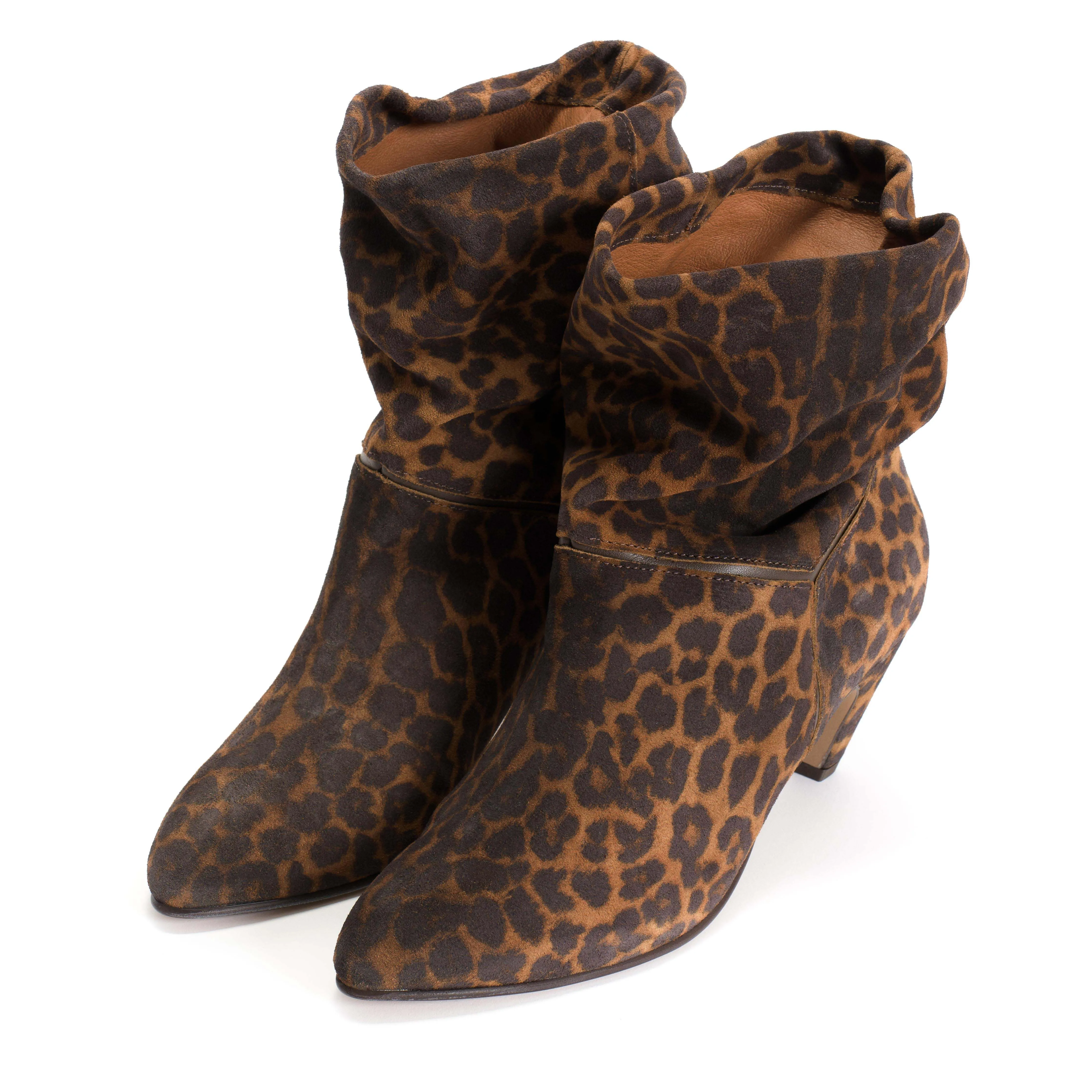 Jassi 50 stiletto Calf suede print & sleek leather Leopard & Coffee brown