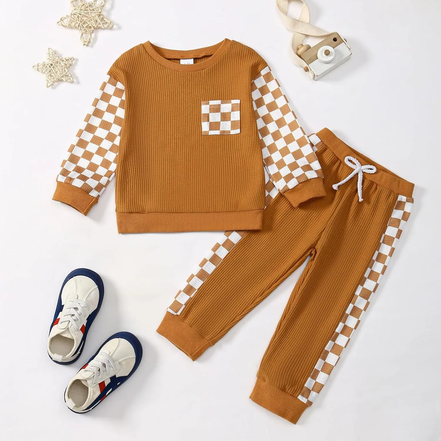 Kid Toddler Boy Clothes Color Block Sweatshirt and Casual Pants 2Pcs Boys Fall Winter Outfits 1-5T