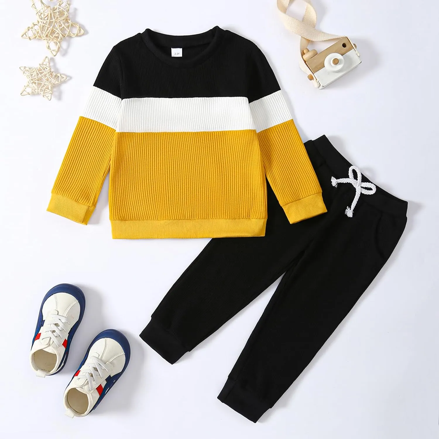Kid Toddler Boy Clothes Color Block Sweatshirt and Casual Pants 2Pcs Boys Fall Winter Outfits 1-5T