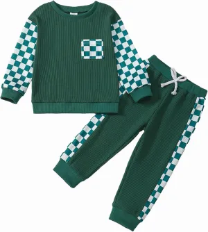 Kid Toddler Boy Clothes Color Block Sweatshirt and Casual Pants 2Pcs Boys Fall Winter Outfits 1-5T