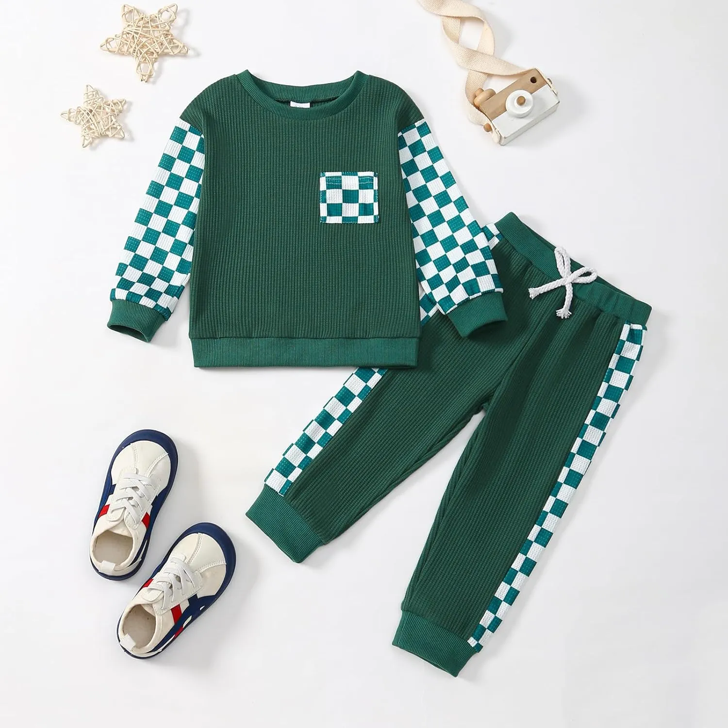 Kid Toddler Boy Clothes Color Block Sweatshirt and Casual Pants 2Pcs Boys Fall Winter Outfits 1-5T