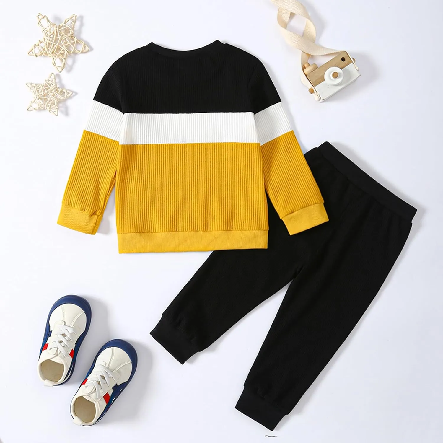 Kid Toddler Boy Clothes Color Block Sweatshirt and Casual Pants 2Pcs Boys Fall Winter Outfits 1-5T