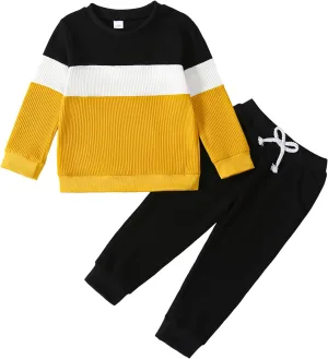 Kid Toddler Boy Clothes Color Block Sweatshirt and Casual Pants 2Pcs Boys Fall Winter Outfits 1-5T