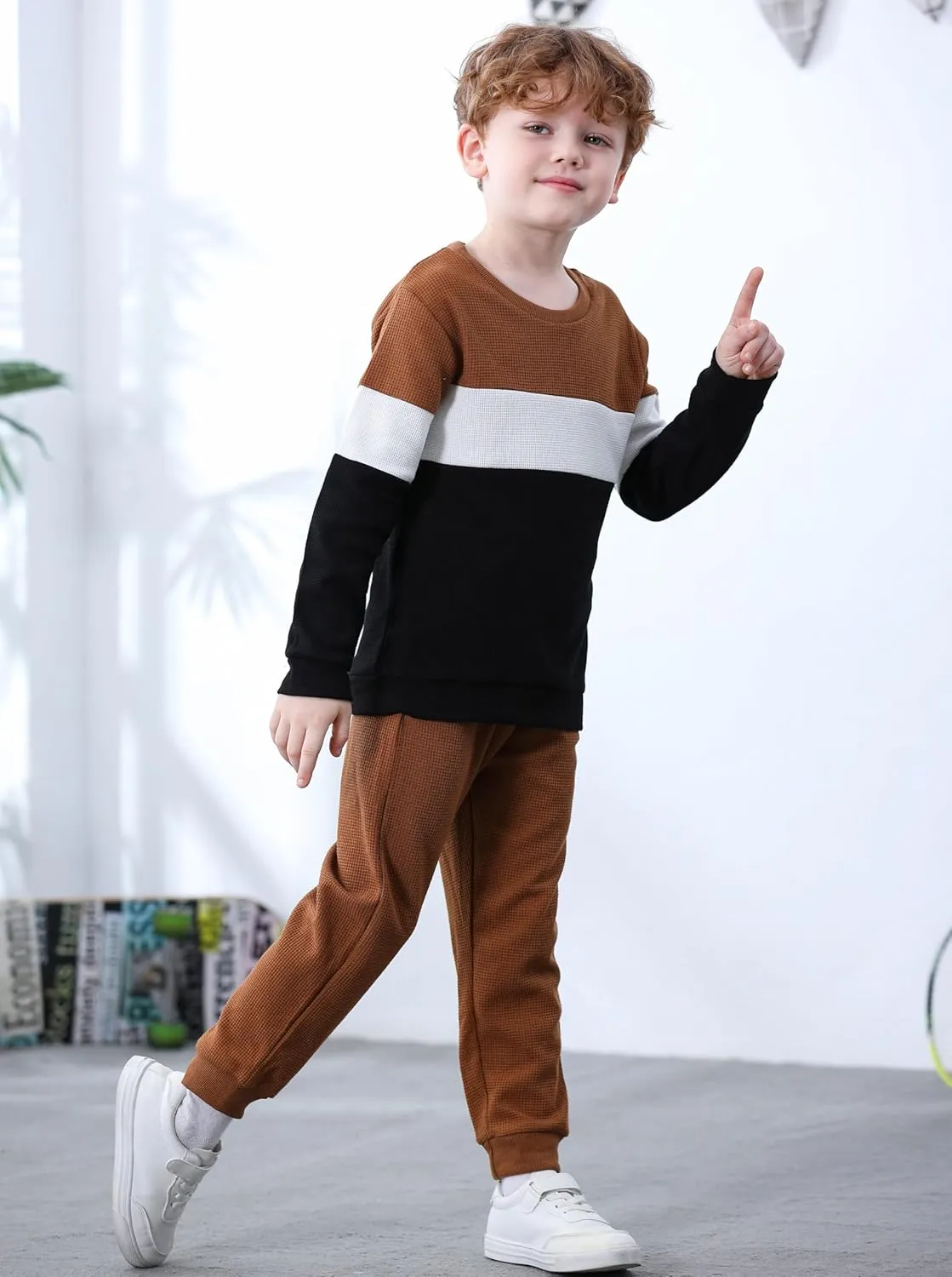 Kid Toddler Boy Clothes Color Block Sweatshirt and Casual Pants 2Pcs Boys Fall Winter Outfits 1-5T