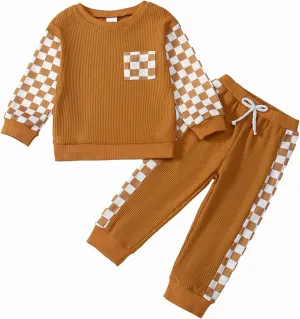 Kid Toddler Boy Clothes Color Block Sweatshirt and Casual Pants 2Pcs Boys Fall Winter Outfits 1-5T