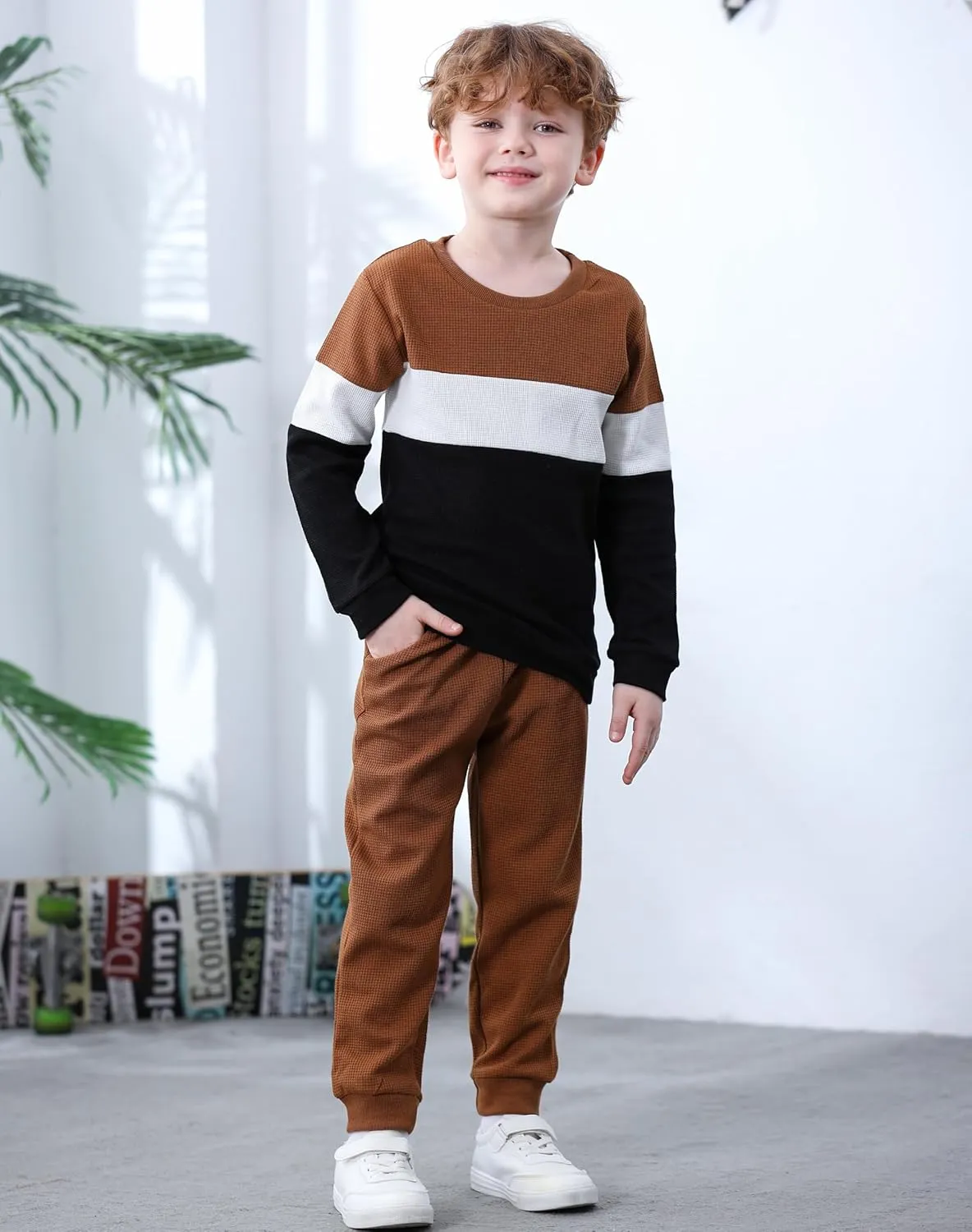 Kid Toddler Boy Clothes Color Block Sweatshirt and Casual Pants 2Pcs Boys Fall Winter Outfits 1-5T