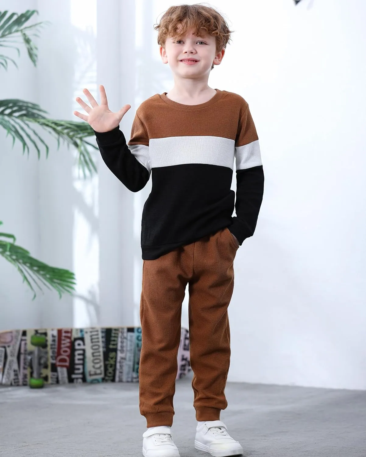 Kid Toddler Boy Clothes Color Block Sweatshirt and Casual Pants 2Pcs Boys Fall Winter Outfits 1-5T