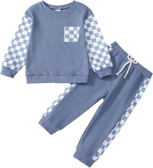 Kid Toddler Boy Clothes Color Block Sweatshirt and Casual Pants 2Pcs Boys Fall Winter Outfits 1-5T