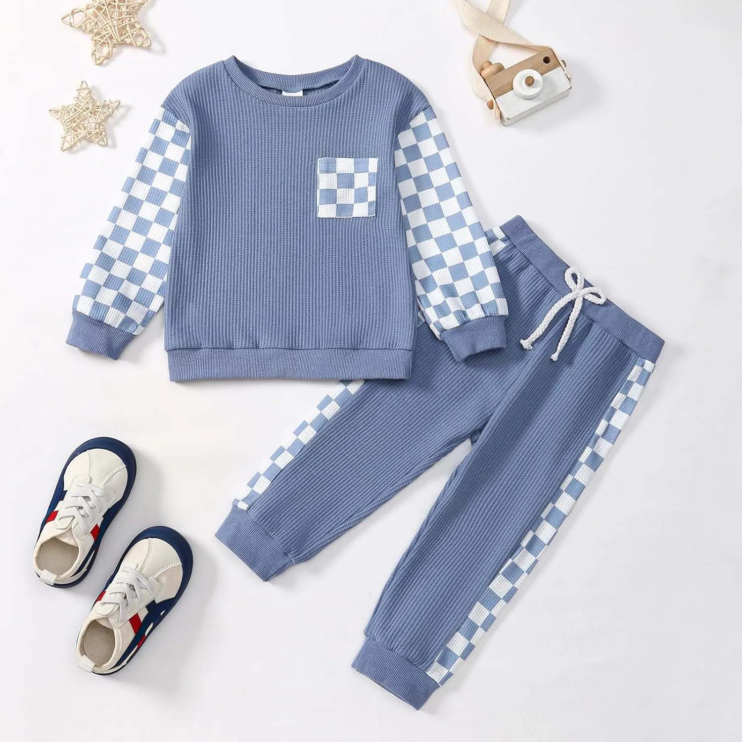 Kid Toddler Boy Clothes Color Block Sweatshirt and Casual Pants 2Pcs Boys Fall Winter Outfits 1-5T