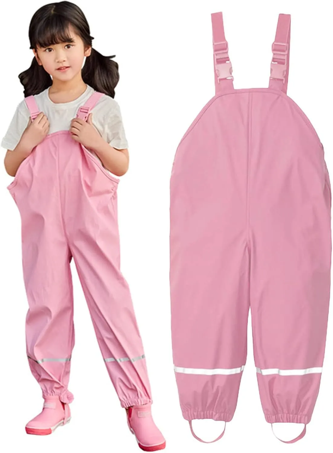 Kids Waterproof Suspender Rain Pant Lightweight Windproof Outdoor Rain Bib Rain Overall Pants Bottoms