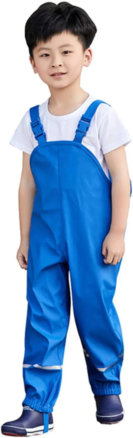 Kids Waterproof Suspender Rain Pant Lightweight Windproof Outdoor Rain Bib Rain Overall Pants Bottoms