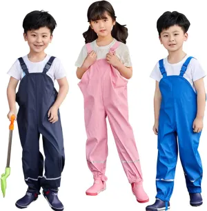 Kids Waterproof Suspender Rain Pant Lightweight Windproof Outdoor Rain Bib Rain Overall Pants Bottoms
