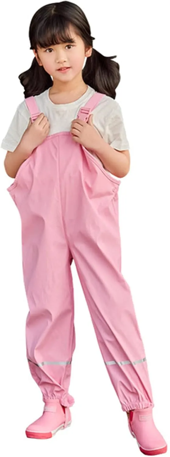 Kids Waterproof Suspender Rain Pant Lightweight Windproof Outdoor Rain Bib Rain Overall Pants Bottoms