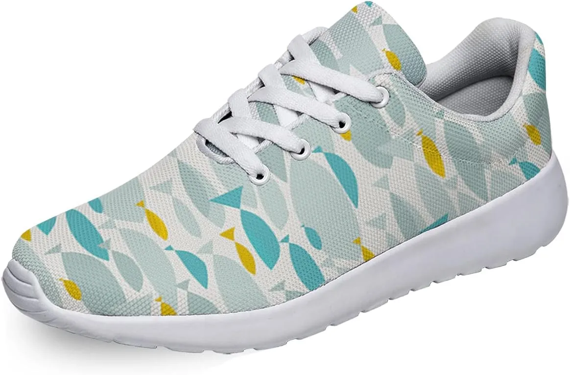 Men Women Walking Running Shoes,Fish Silhouette Lightweight Breathable Mesh Tennis Shoes Non Slip Athletic Workout Gym Sneakers White Size 10