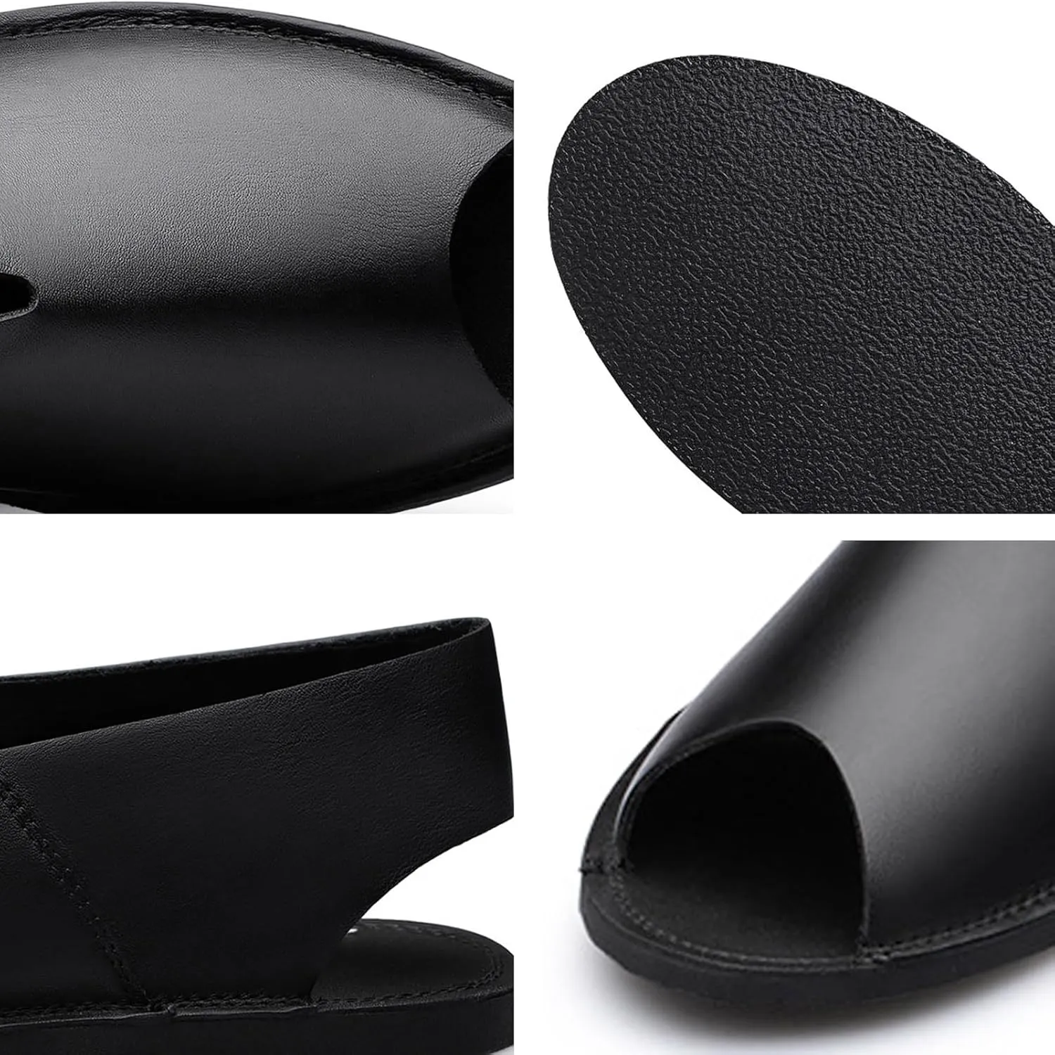 Men's Genuine Leather Fish Mouth Flat Slingback Fisherman Sandals Fashion Casual Slip-On Round Peep Toe Roman Sandals Comfortable Non-Slip Summer Outdoor Beach Walking Sandal Shoes