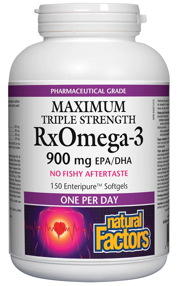 Natural Factors Maximum Triple Strength RxOmega-3 900mg 150 Enteric Coated Softgels