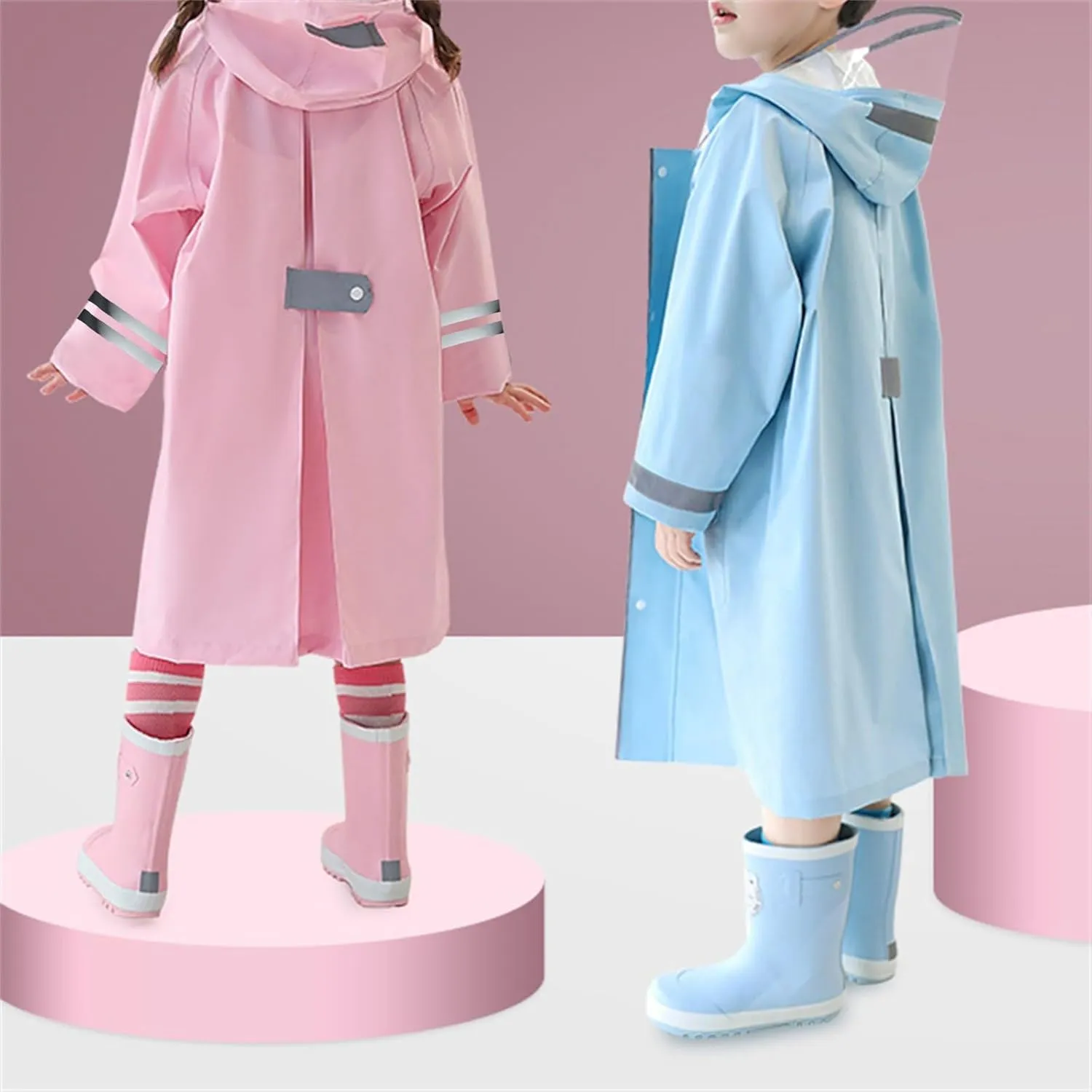 Raincoat Kids Boys Girls Rain Trouser Waterproof Coat Rain Wear Reusable Hooded Ponchos Cute Cartoon Button