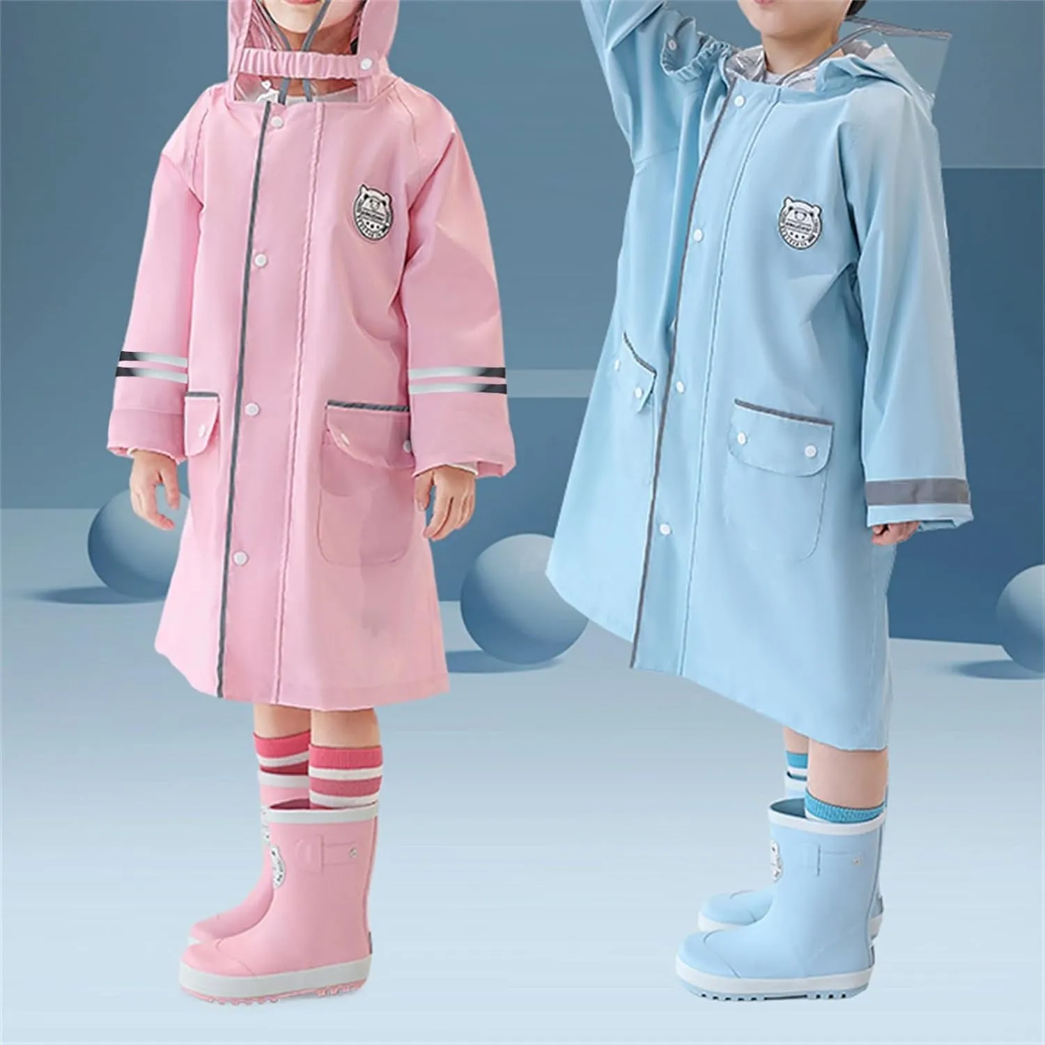 Raincoat Kids Boys Girls Rain Trouser Waterproof Coat Rain Wear Reusable Hooded Ponchos Cute Cartoon Button