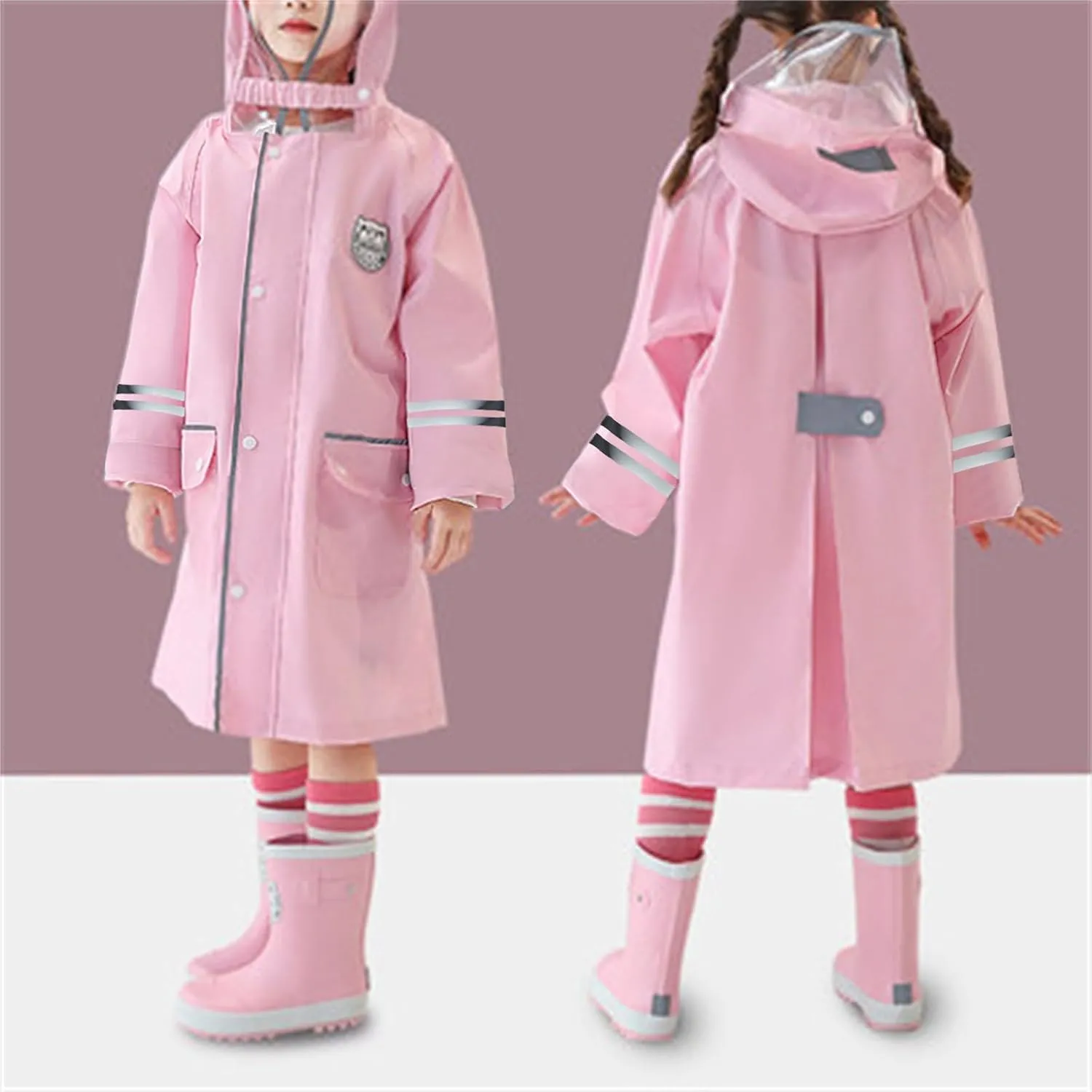 Raincoat Kids Boys Girls Rain Trouser Waterproof Coat Rain Wear Reusable Hooded Ponchos Cute Cartoon Button