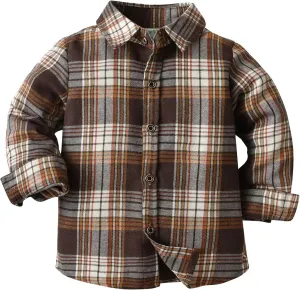 Toddler Boys Long Sleeve Winter Autumn Shirt Tops Coat Outwear for Babys Clothes Plaid Brown Dry Fit Sleeve