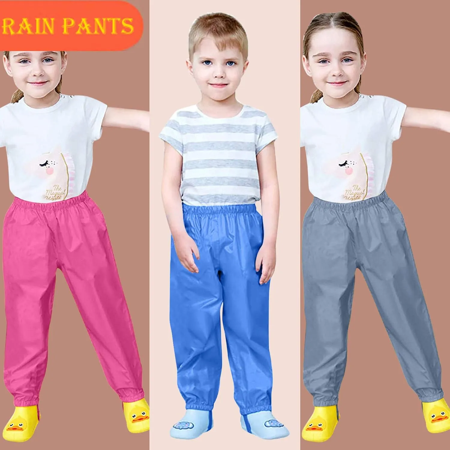 Toddlers Boys Girls Rain Pants Mud Dirty Proof Lightweight Reflective Waterproof Unisex Rain Wear