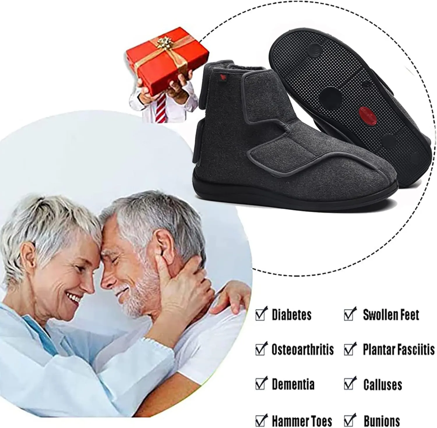 Walking Adjustable Diabetic Shoes,Men's Diabetic Boots High-top Adjustable Cloth Shoes Elderly Orthopedic Running Shoes Air Breathable Trainers House Shoes Men 11/Women 11.5
