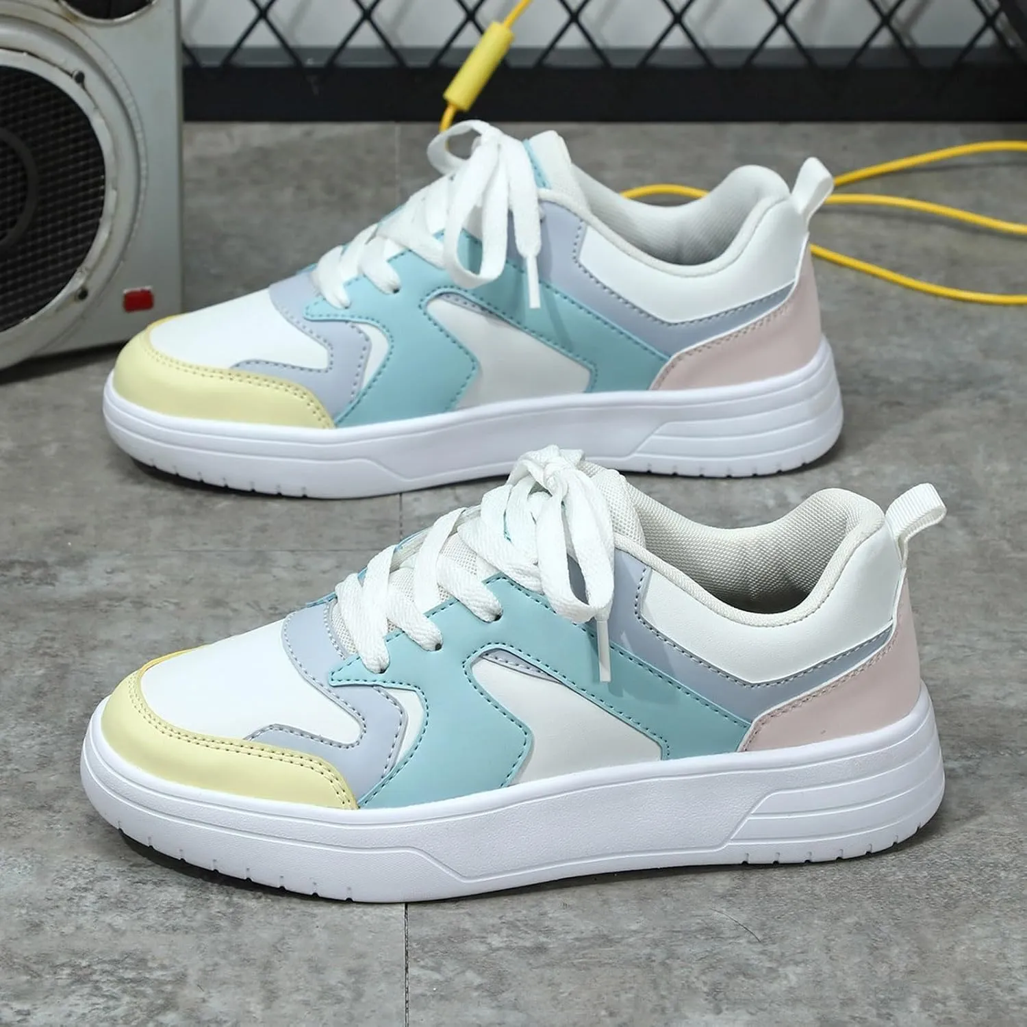 Women's Slip on Walking Shoes Dressy PU Leather Non Slip Running Shoes Wide Width Breathable Mesh Sports Workout Tennis Shoes Fashion Lace Up Sneakers