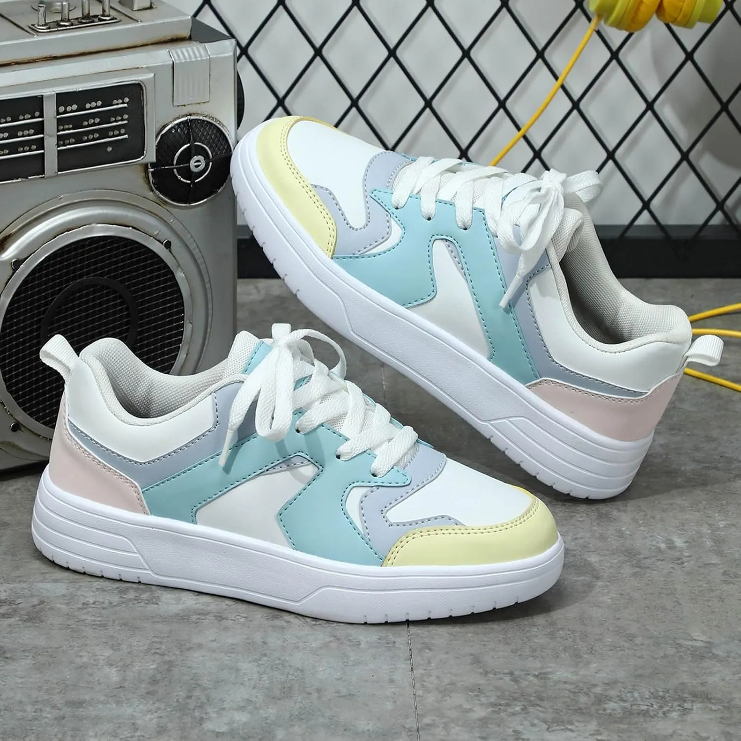 Women's Slip on Walking Shoes Dressy PU Leather Non Slip Running Shoes Wide Width Breathable Mesh Sports Workout Tennis Shoes Fashion Lace Up Sneakers