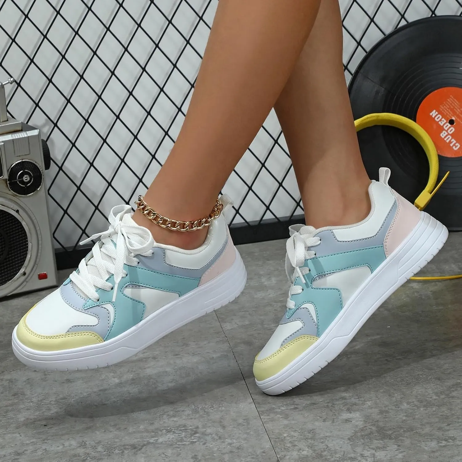 Women's Slip on Walking Shoes Dressy PU Leather Non Slip Running Shoes Wide Width Breathable Mesh Sports Workout Tennis Shoes Fashion Lace Up Sneakers