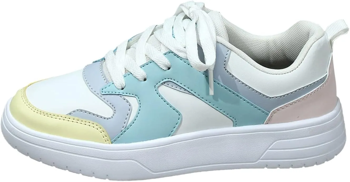 Women's Slip on Walking Shoes Dressy PU Leather Non Slip Running Shoes Wide Width Breathable Mesh Sports Workout Tennis Shoes Fashion Lace Up Sneakers