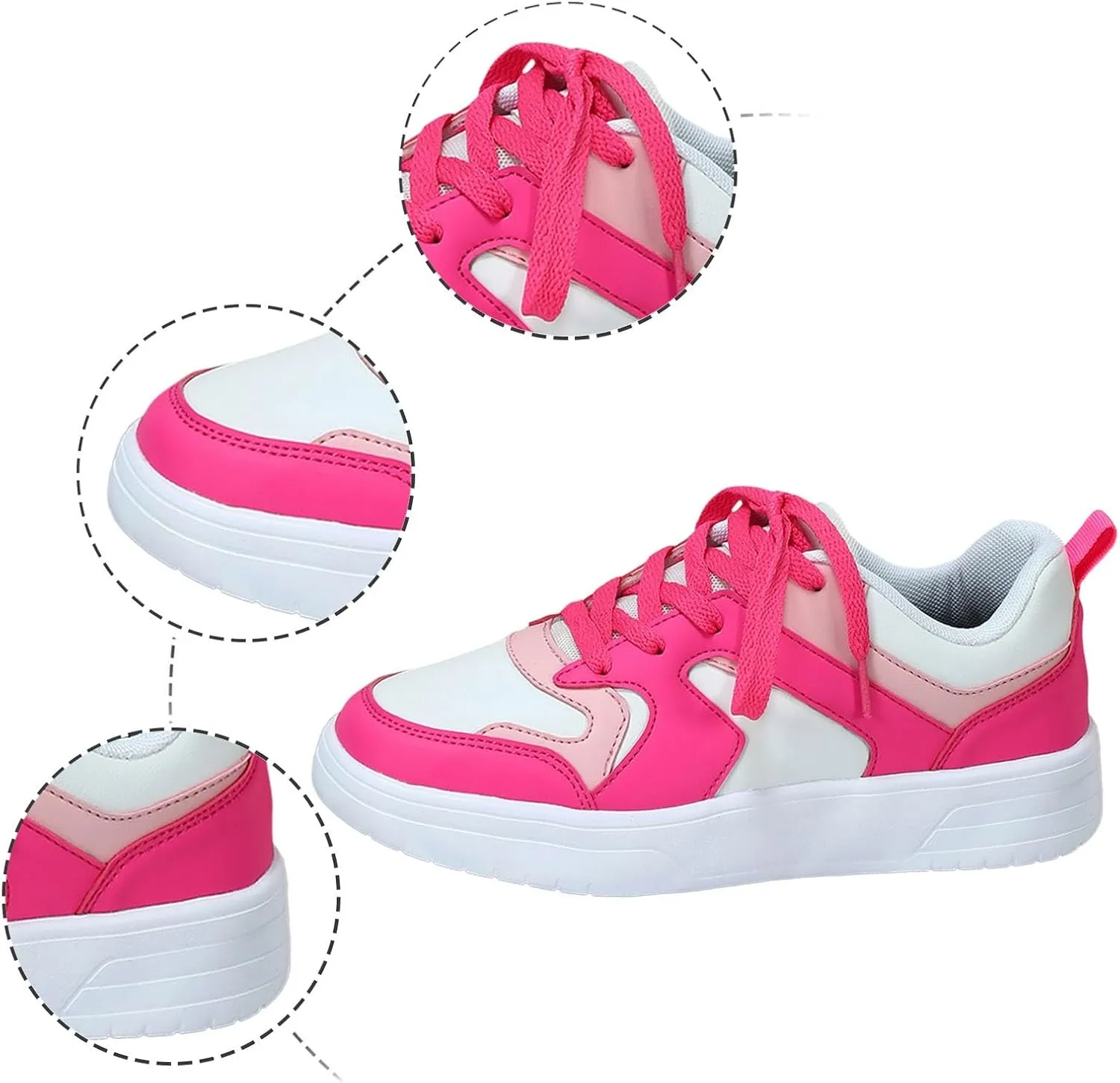 Women's Slip on Walking Shoes Dressy PU Leather Non Slip Running Shoes Wide Width Breathable Mesh Sports Workout Tennis Shoes Fashion Lace Up Sneakers