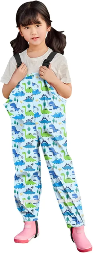 Youth Kids Waterproof Rain Pants Dirty Proof Suspender Trousers for Girls Boys Cute Cartoon Rain Overalls Outdoor